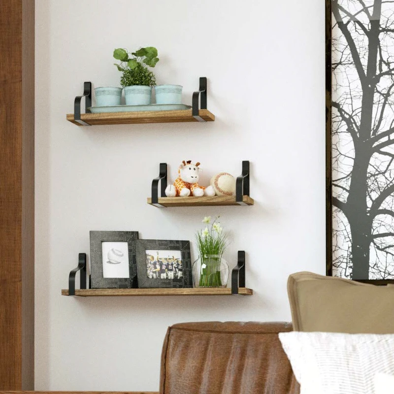 3 Tier Wall Decor Shelf Metal Wooden Rustic Decorative home Hanging display wooden wall shelf
