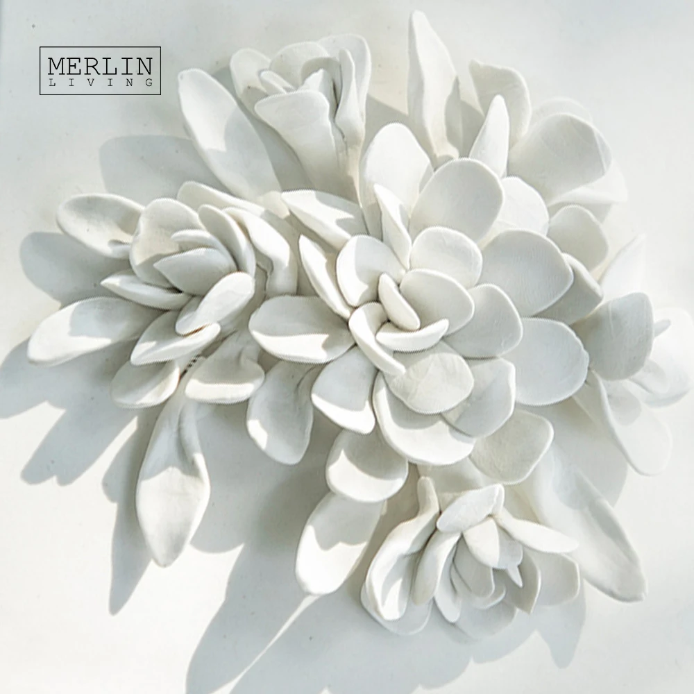 Merlin Living Handmade Ceramic Wall Art Square Board Handmade Ceramic Flower home decor wall Chaozhou Ceramic Factory OEMODM