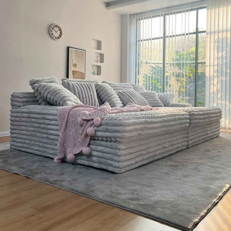 Living Room Compressed Furniture Tiktok Hot Selling Thick Striped Corduroy Modular Sectional Sofa Couch Set