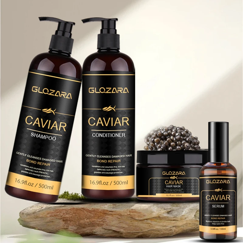 OEM Private Label Organic Keratin Black Caviar Hair Care Set Repair Hair Care Shampoo and Conditioner For Damaged Hair