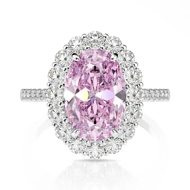 Luxury Fashion Cubic Zirconia Diamond Cut Finger Big Stone 5a Zircon 925 Sterling Silver Ring Oval Shaped Engagement Rings