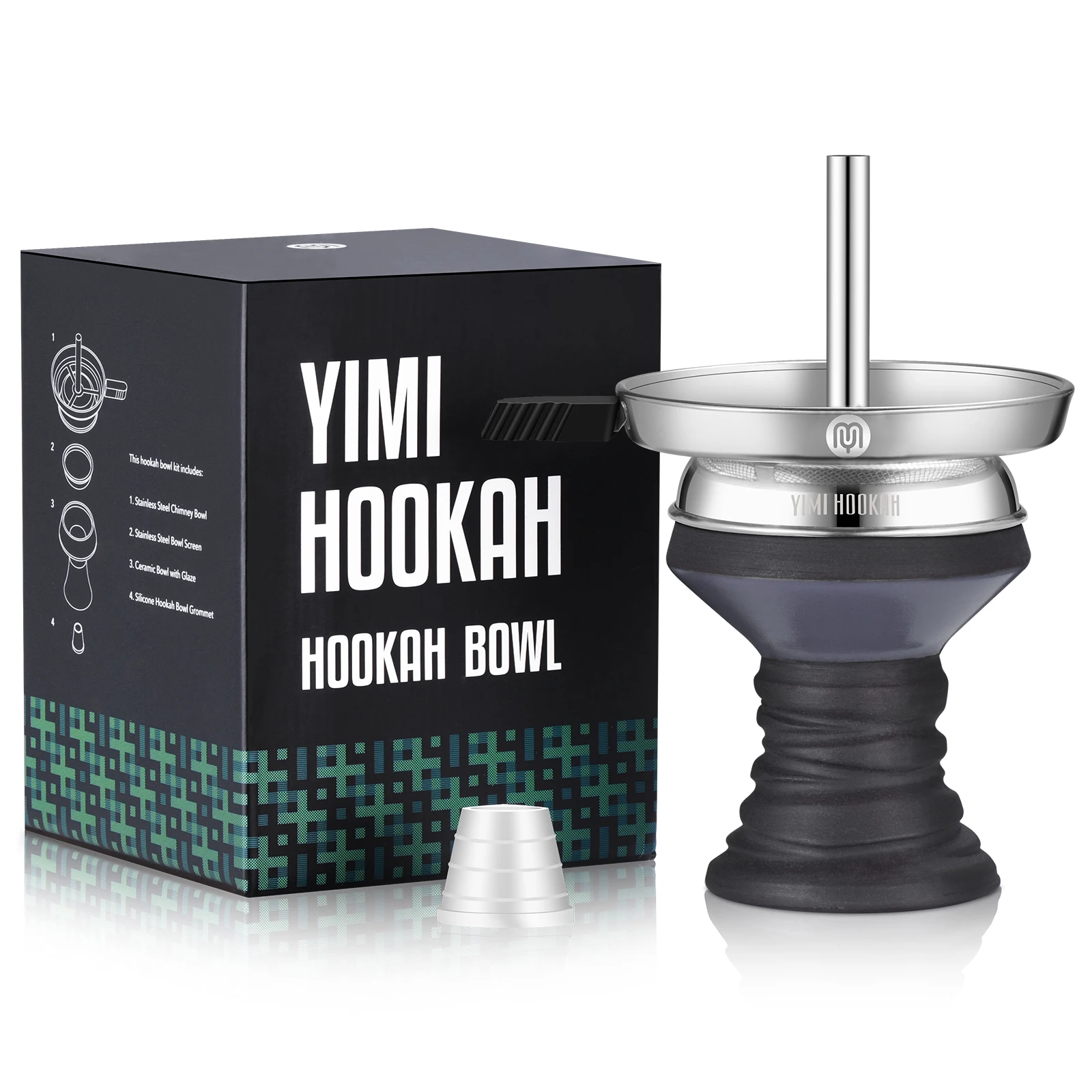 Yimi Hookah Ceramic Bowl With Charcoal Holder Silicone Grommet Shisha Flavor Mesh Screen Rubber Hookah Bowl
