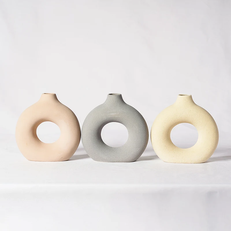 Donut Style Small Size Ceramic Vase Table Flower Pot for Home Hotel Decor