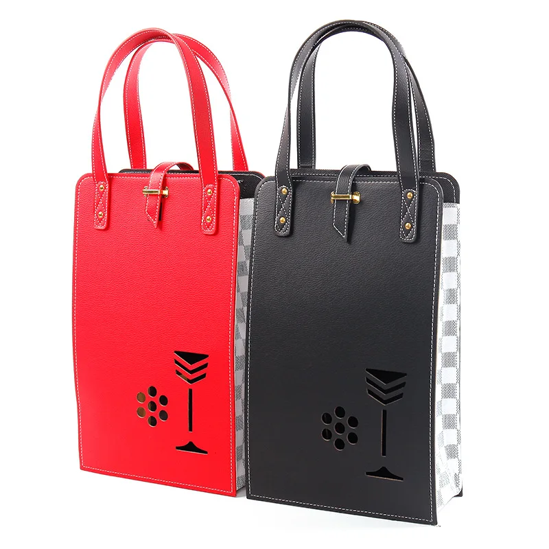 2025 Wholesale Christmas Reusable PU Leather Wine Bottle Bags Wine Gift Bags For Wine Bottles
