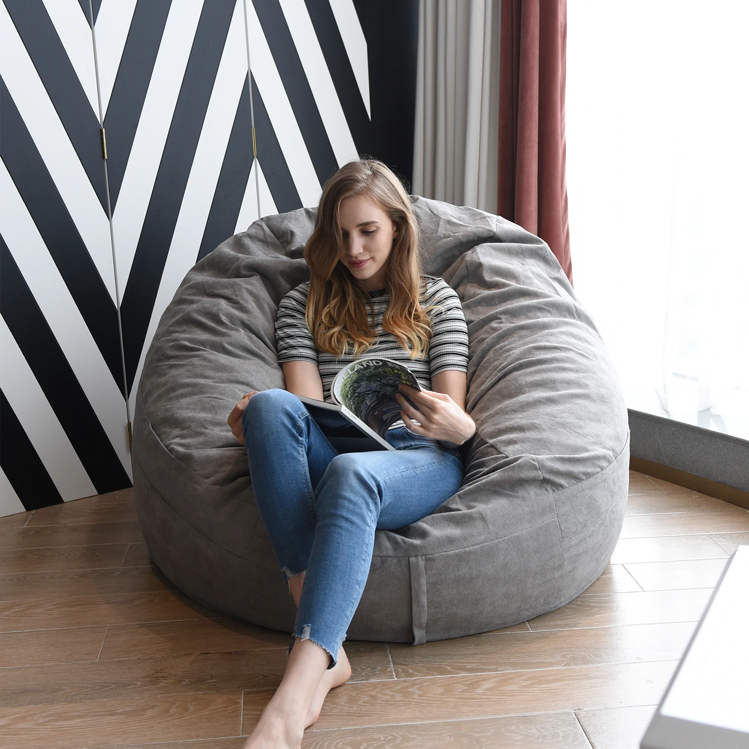 YJ Giant Bean Bag Chair Cover (No Filler) Living Room Sofa Washable Soft Sturdy Zipper Beanbag Cover for Teens/Adults