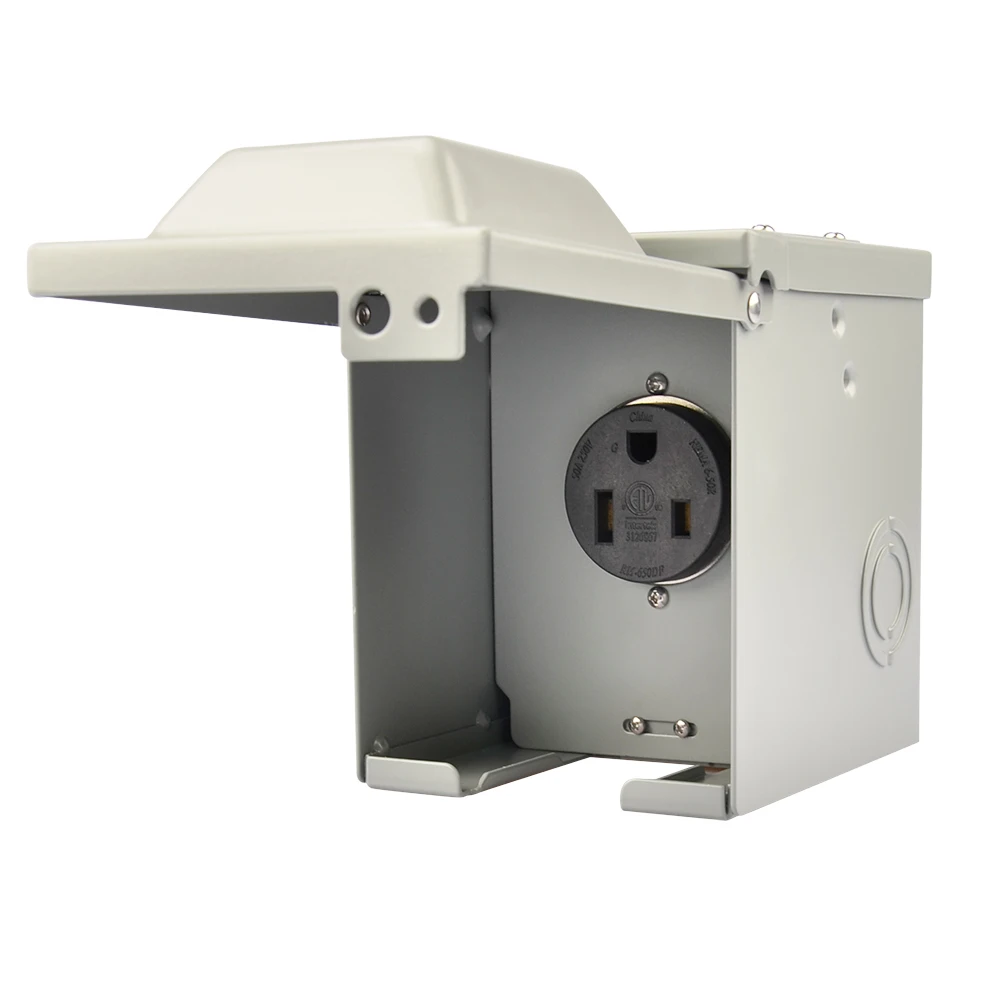 50 Amp 6-50R Power Outlet Box 125/250 Volt, Enclosed Lockable Weatherproof Outdoor Electrical NEMA 6-50R Receptacle Panel