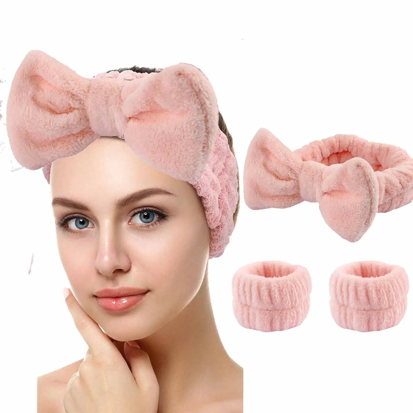 Soft Coral fleece Face Wash Wristbands Wrist Towels Bands for Washing Face Microfiber Spa Wristband Bracelet With Headband Set