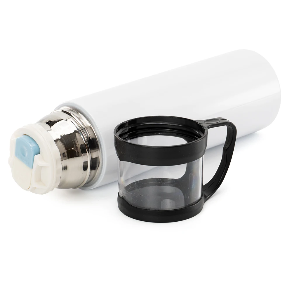 Sublimation Blank 17oz 500ml Metal Stainless Steel Vacuum Flask Skinny Tumblers Water Bottle With Transparent Lid Black