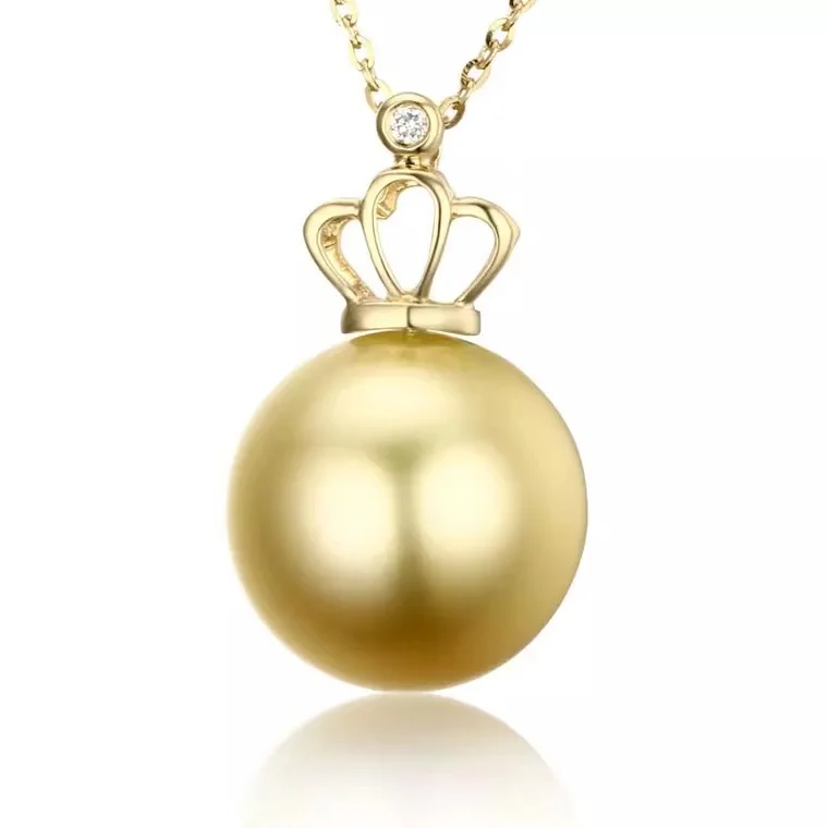 14K 18K Natural pearl Pendant jewelry Natural gold pearl pendant with small crown in Japan and South Korea