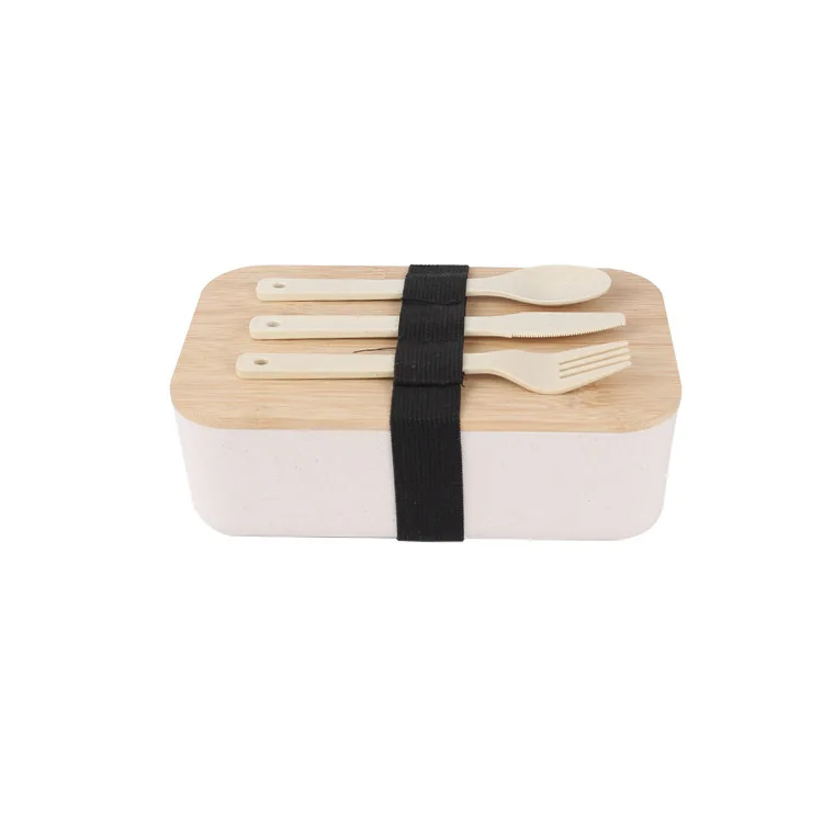 Can Biodegradable Wheat Straw Single -Layer Lunch Box Bamboo Wood Lunch Box Student Office Workers Divide The Meal Bento Box