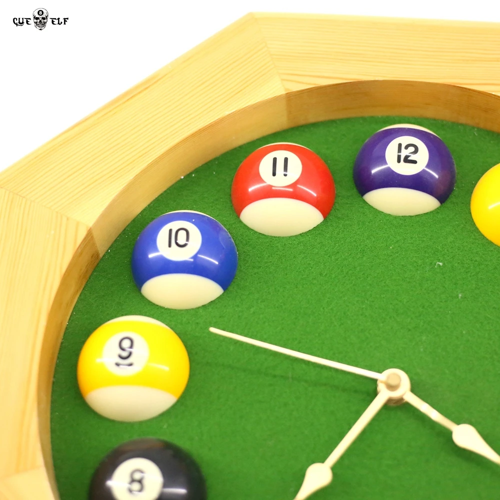 Cueelf pool ball clock Octagon wooden billiard wall clock snooker ball clock club decorate accessory