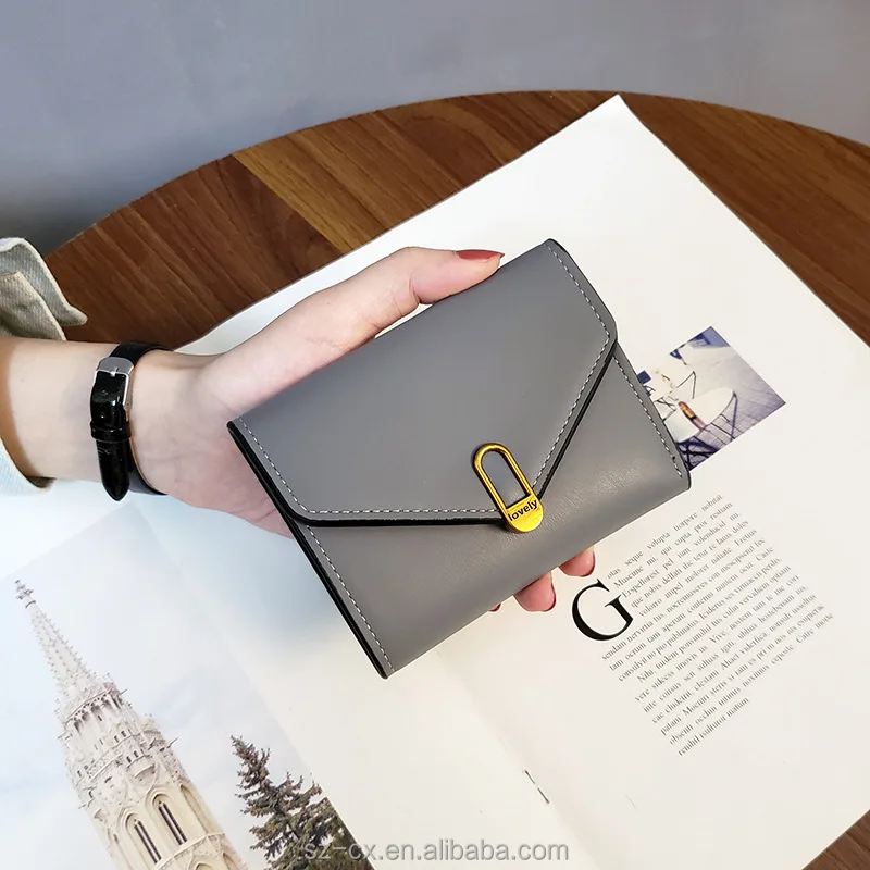 Fashion simple wallet fold card holder clip purse business wallet woman vintage black pu leather cash envelope wallet for ladies