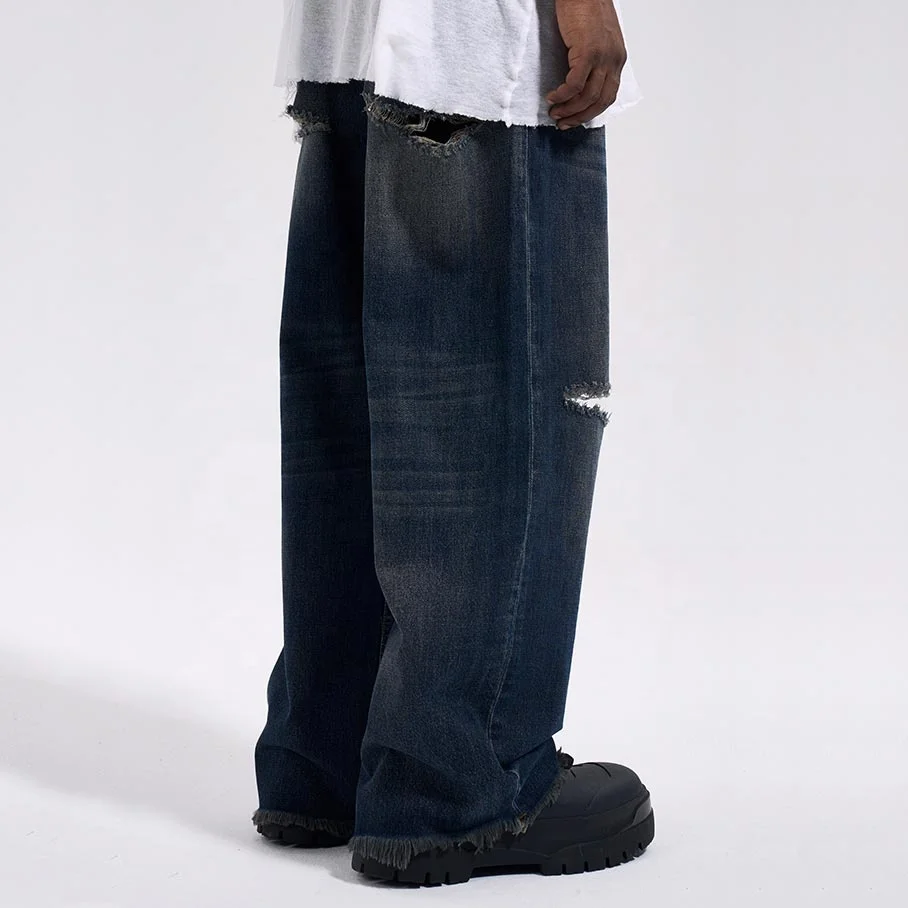 Hot selling ripped jeans men stock fast wholesale jean for mens dropship