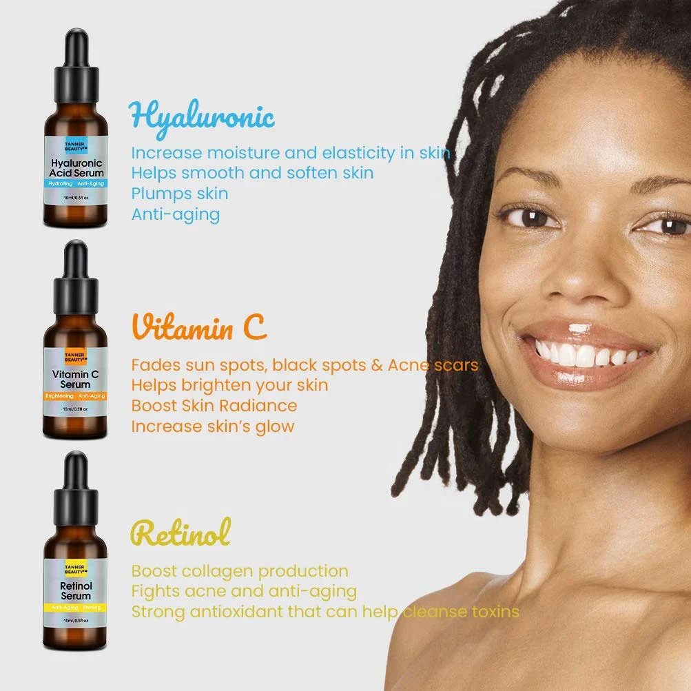 Best Gift face Set Contains Anti Aging Wrinkle 20% Vitamin C Serum+5% Hyaluronic Acid Serum + 2.5% Retinol Serum for Skin
