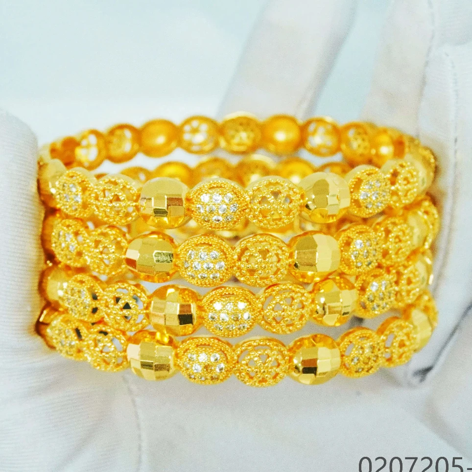 Vintage 18K Gold Plated Bangle Dubai Geometry Shine Zircon Wholesale Brass Zircons Arabic Jewelry Fashion Gold Bangles for Women