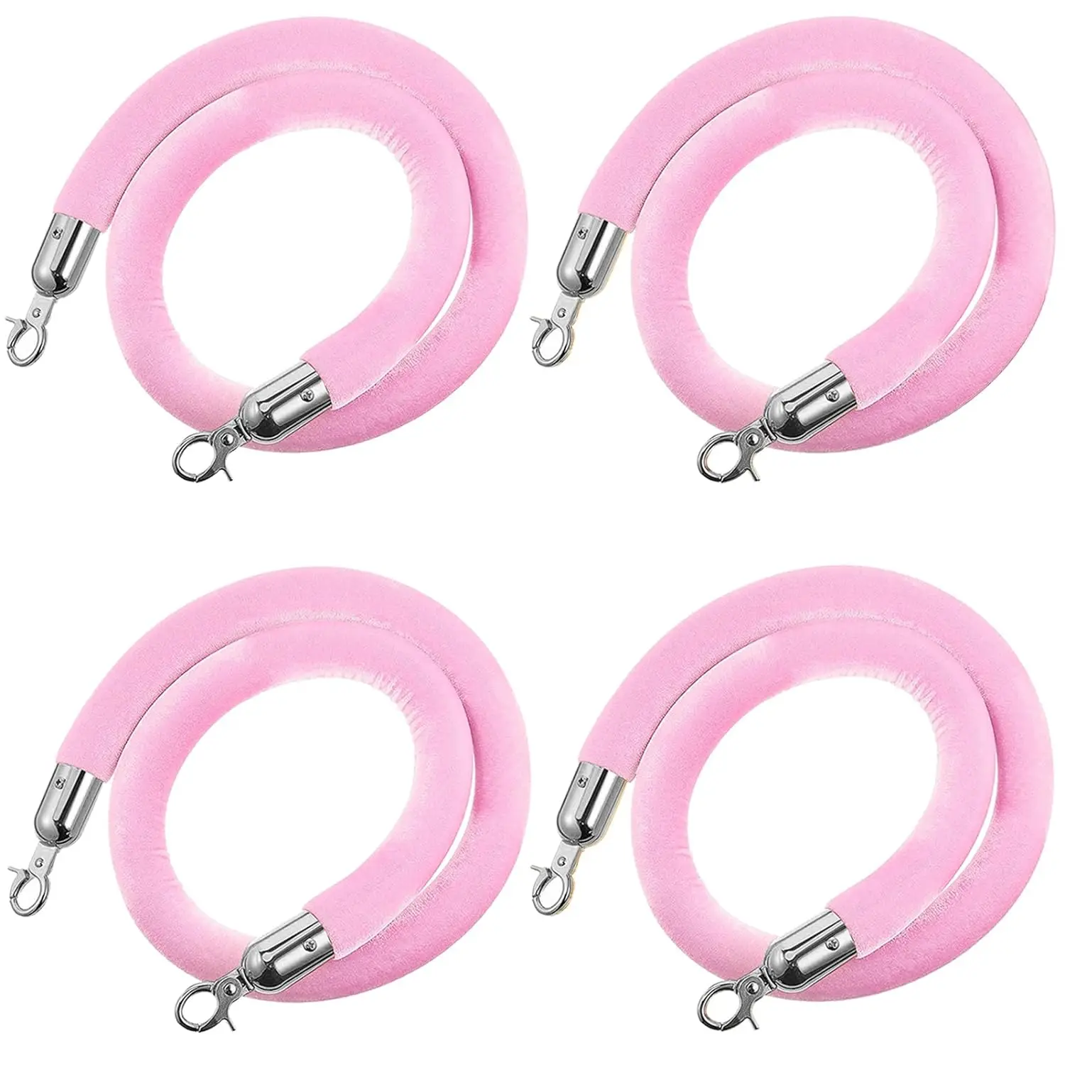 4 Pack Velvet Stanchion Rope, 5 Feet Burgundy Crowd Control Velvet Ropes with Gold Clasps for Party Event and Red Carpet