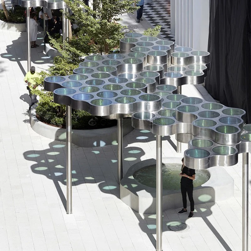 K069 Stainless steel pavilion outdoor hp gold resin outdoor decoration garden public area decorative ornaments sculpture