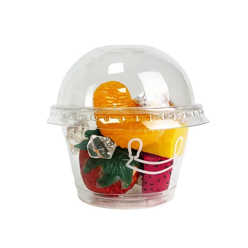 Custom logo disposable frozen yogurt smoothie pudding sundae highly transparent pet PLA ice-cream clear cups with dome lids