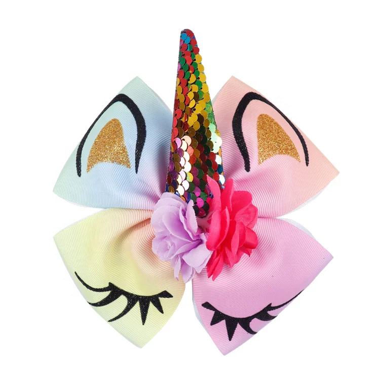 High Quality UNIQ Girls Unicorn Hair Bows with Alligator Hair Clips Cheer Bows Hair Accessories for Kids
