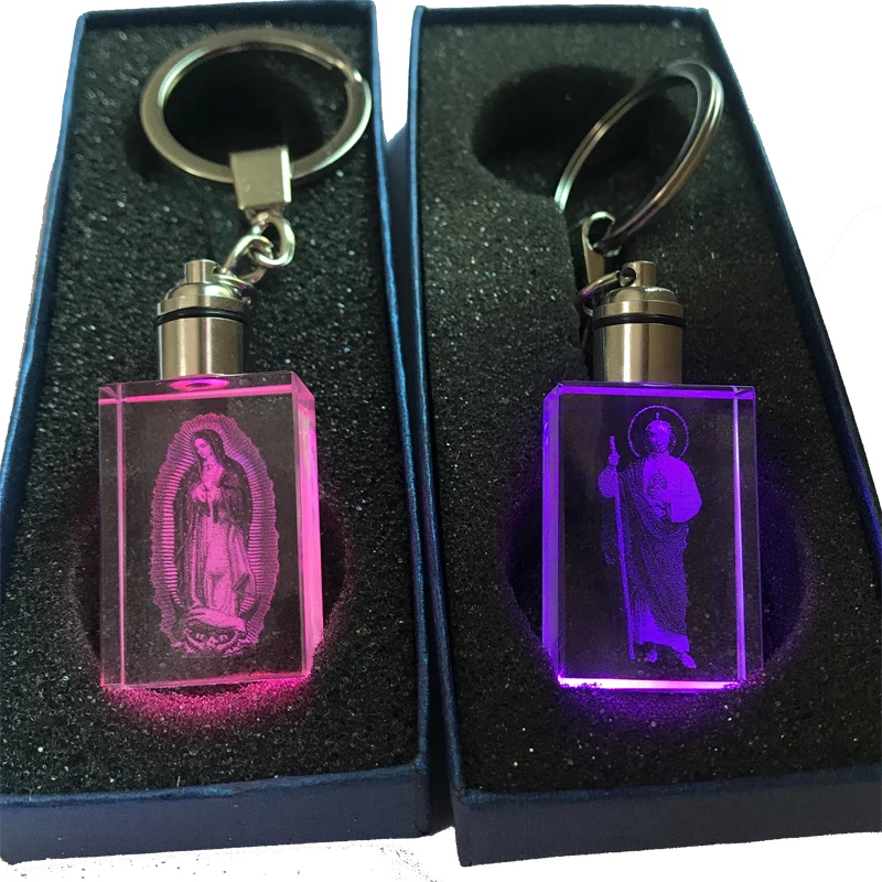 customized carved Our Lady of Guadalupe San Judas Tadeo carabiner religious key chains with flashlight