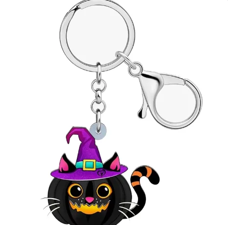 Custom Cute Shaking Anime Acrylic Keychain Halloween Pumpkin Black Cat Pendant Women Girls Party Favor Small Plastic