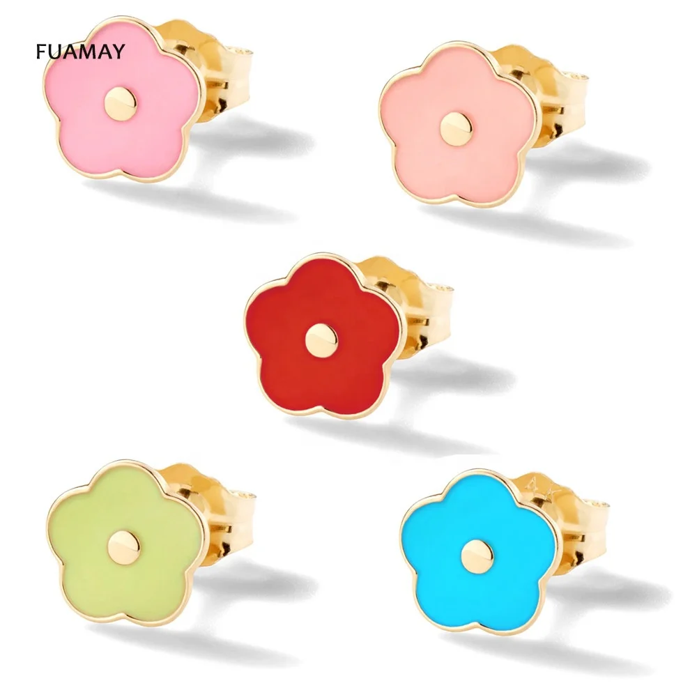 Fuamay S925 вулканической лавы крем enaeml извести Бирюзовый цветок мощность и серьги-гвоздики из бренди с мелким цветочным рисунком пирсинг уха серьги