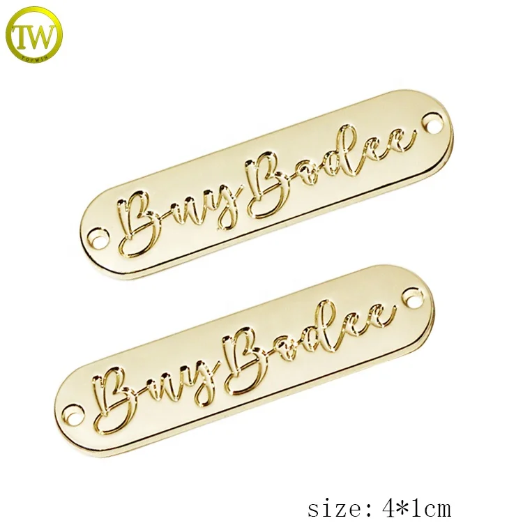 Custom Engraved Brand Logo Badge Sewing 2 Holes Metal Garment Label Tags For Women Clothes