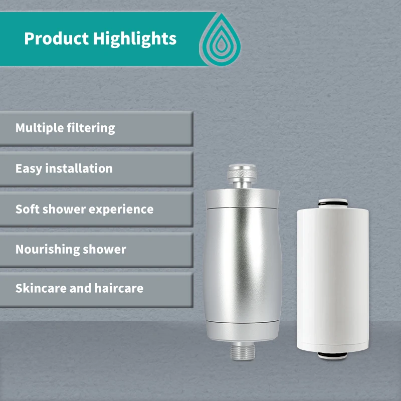 Stainless Steel Shower Water Filter Removes Chlorine, Fluoride, Heavy Metals with 2 Cartridges