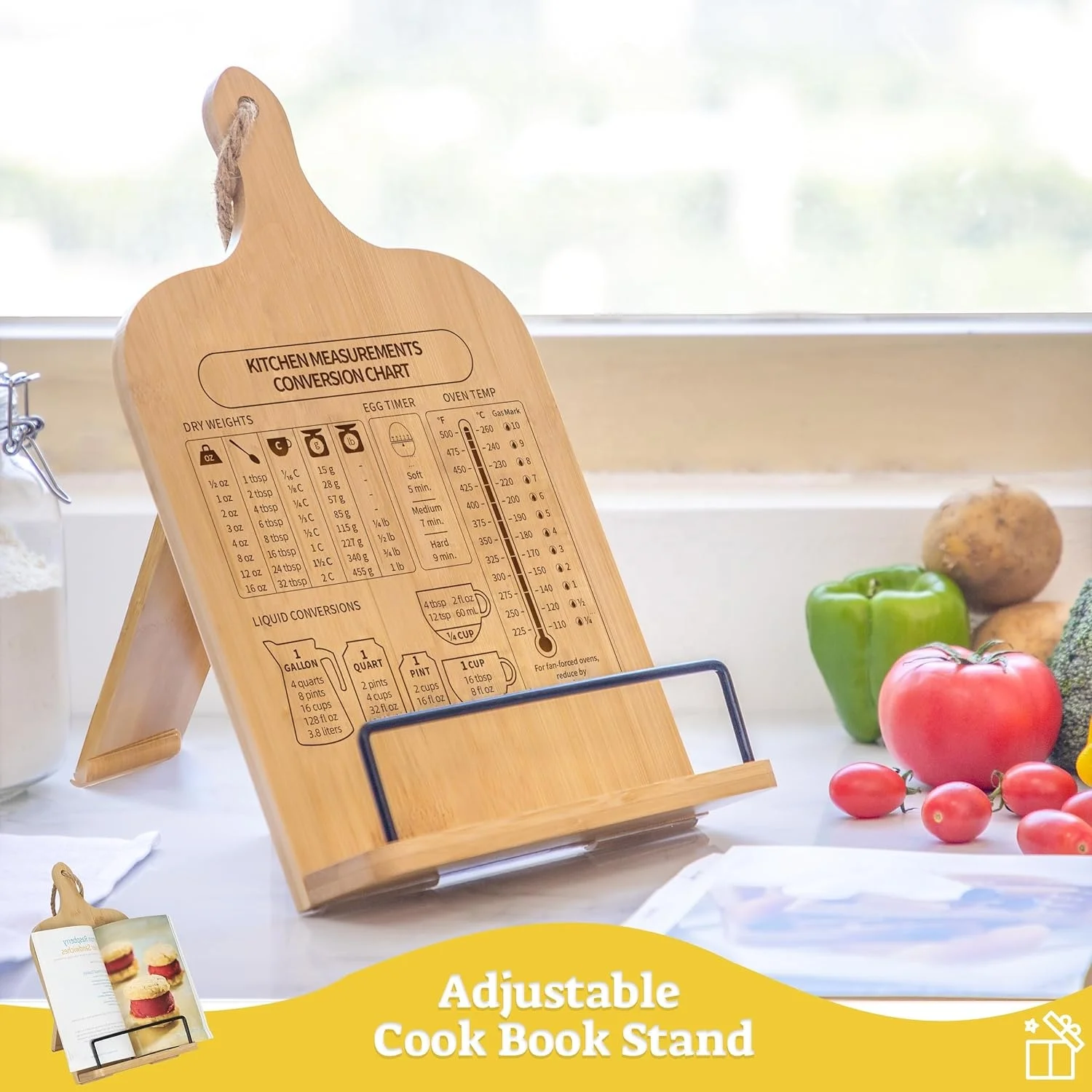 Hot Selling Adjustable Cookbook Holder Cook Book Stand for Kitchen Counter Wooden Cookbook Recipe Book Holder