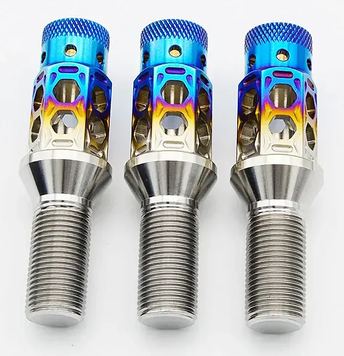 GR5 Ti-6Al-4V 17mm Hollow Extended Hex cone seat Titanium auto wheel bolt M14*1.5*28mm for European Series Auto refitting