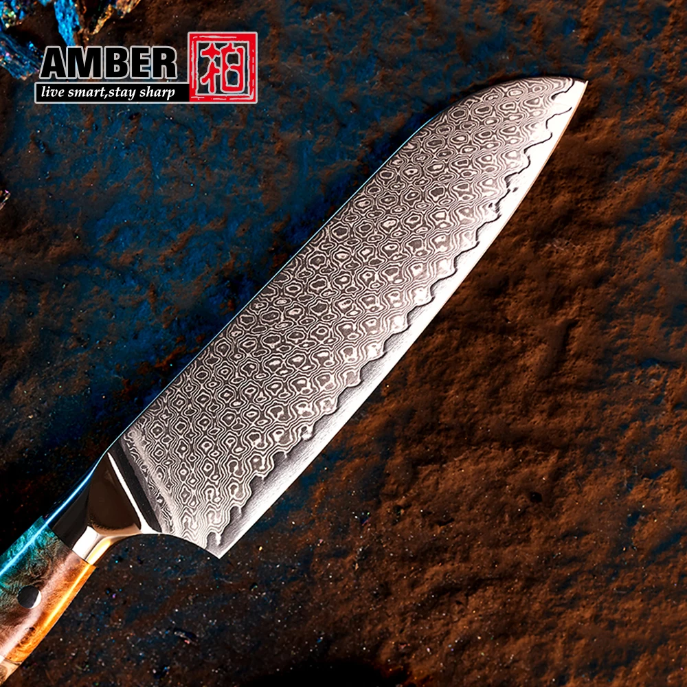 Professional wood handle 67 layers damascus steel knives Santoku Chef Knife with resin handle