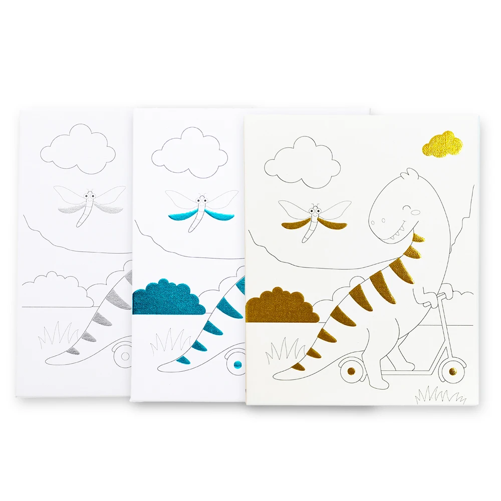 New design 3 colors glitter dinosaur Waterproof painting canvas frame for Kids