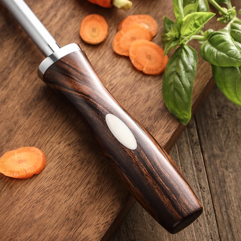 New Arrivals Professional Kitchen Knife Blade Sharpener Honing Steel Diamond Sharpening Rod Desert Ironwood Handle