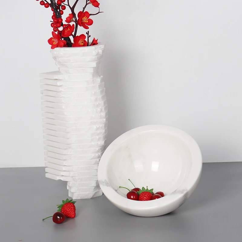 Modern simple marble fruit plate creative home living room dried fruit snack dessert plate Hotel Villa handicraft decoration