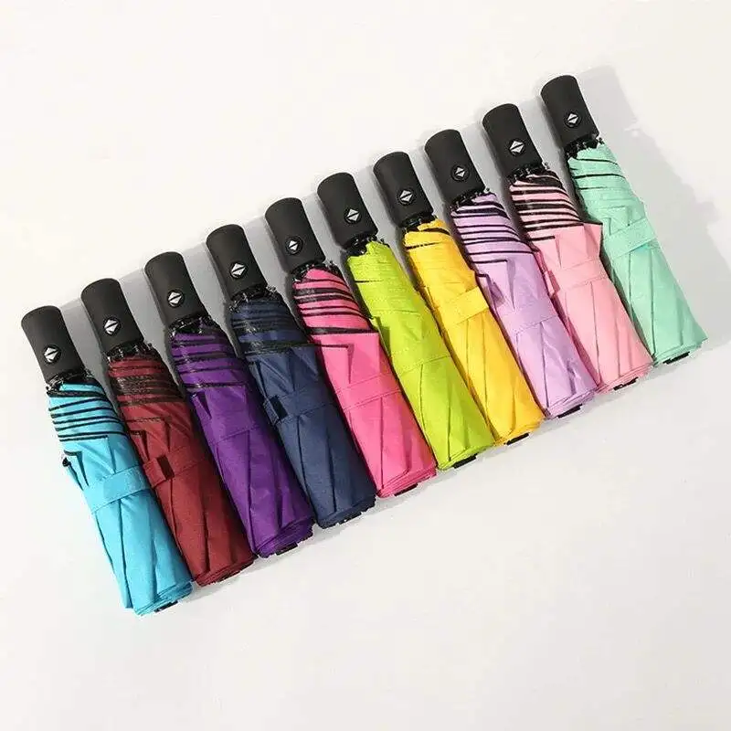 Hot sale UV full-automatic three folding umbrella custom design black tape from Chinese factory