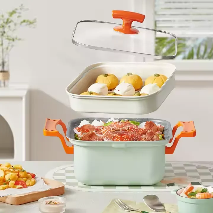Deep fryer multifunctional cooking pot household oil-water separation steamer medical stone non-stick aluminum pan