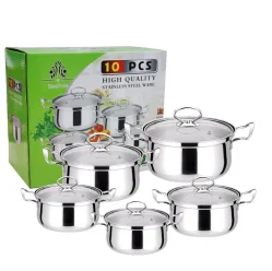 10pcs Stainless Steel Casserole Cooking Pot Set Cast Iron Kitchen Pans  Soup Pot Stock Pot Cast Cookware Set