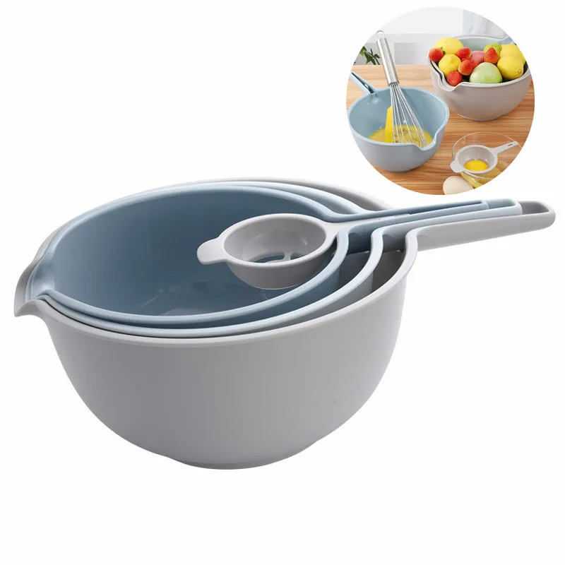 Kitchen gadget 4 pieces Multi Functional Plastic Stackable Baking Egg Separator Strainer Salad Mixing Bowl Colander Set