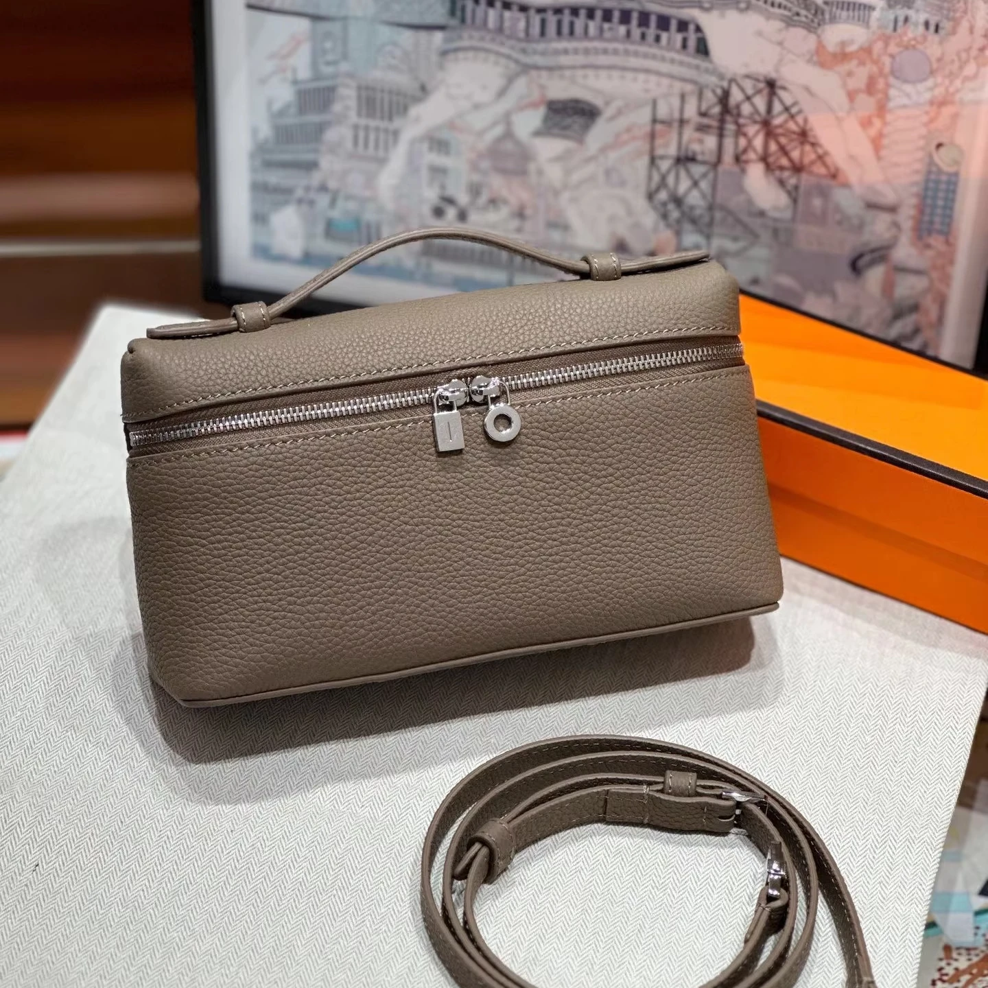 Genuine Leather Designer Handbags Women Small Square Makeup Bag Simply Fashionable Rice Box Bag Ladies Shoulder Hand Bag
