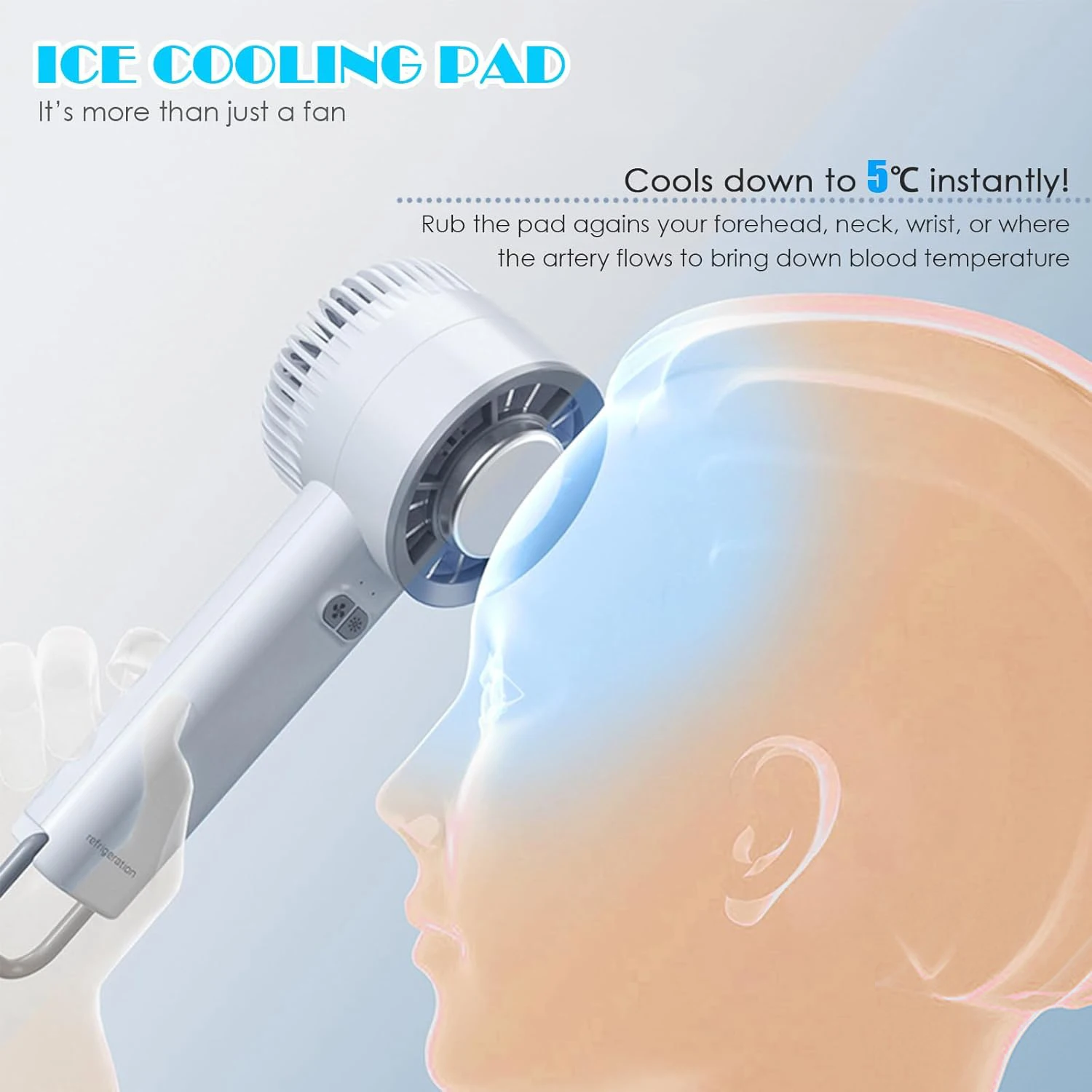 Ice Cooling Handheld Fan 3s Instant Cool Down Refrigerating Ice Rubbing Pad Portable Mini Air Conditioner Fan