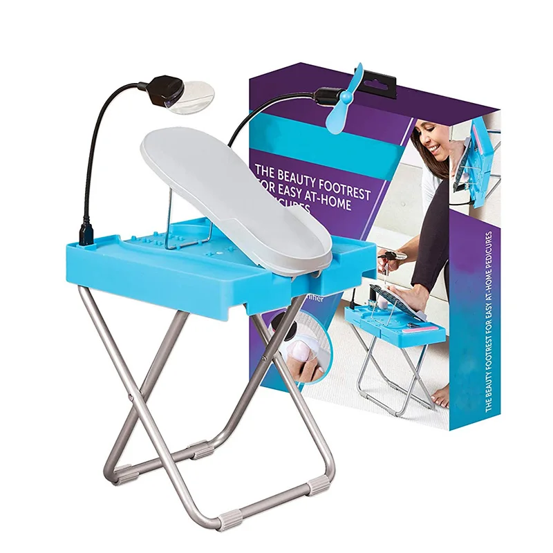 Nail Stool Salon Pedicure Foot Rest Dryer Fan Adjustable Foot Stand Tripod Manicure Pedal With Led Magnifier