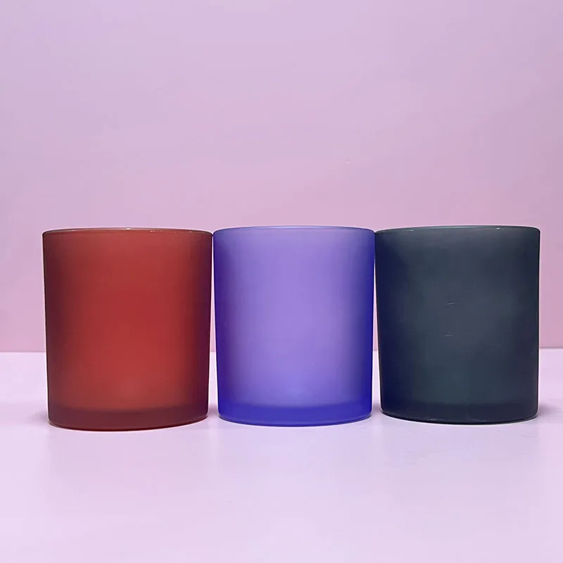 Wholesale Empty Glass Candle Jar with Wooden Lid Colorful Frosted Empty Glass Candle Jar with Bamboo Lid Box