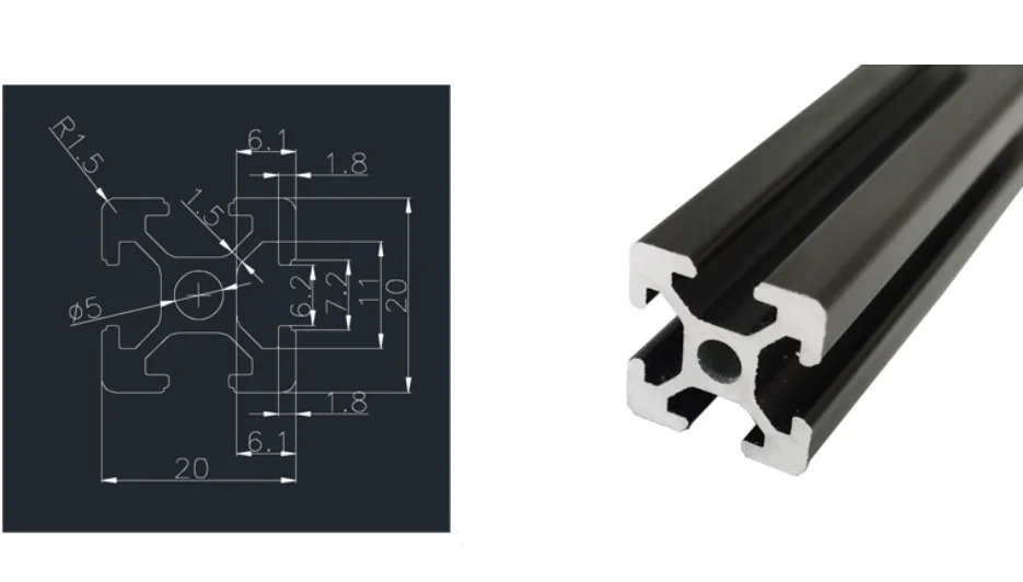 2020 T Type Slot Aluminum Extrusion Profile 20mmx20mm Anodized Black Aluminum Linear Rail Guide Frame For Machine Cnc Workbench factory