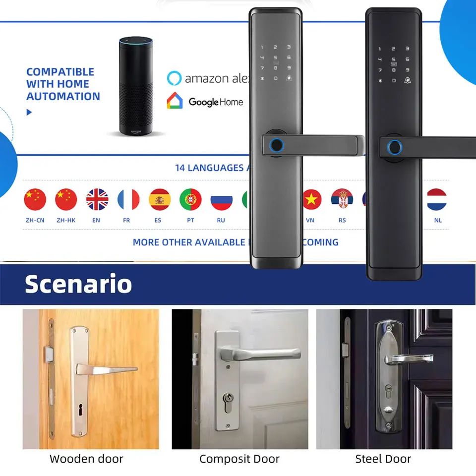 TOPTEQ Zigbee Smart Digital Door Lock For Hotel Biometric Smart Fingerprint Cheap Door Lock Easy Install Apartment Lock