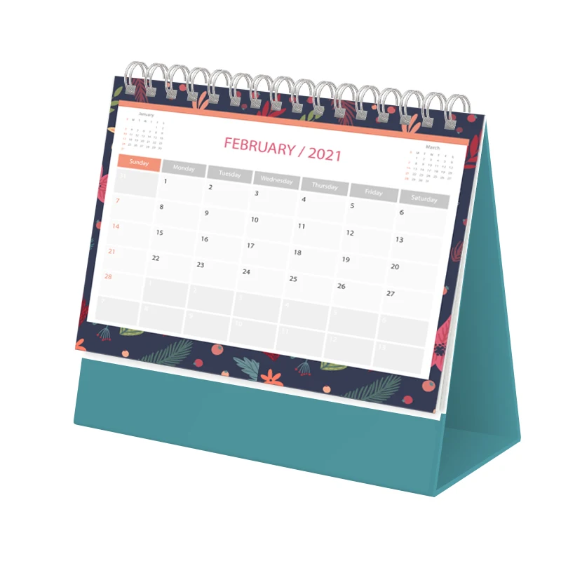 Custom Printing Creative Spiral Bound Desktop Monthly Desk Paper Calendar in Different Shape with Storage Box