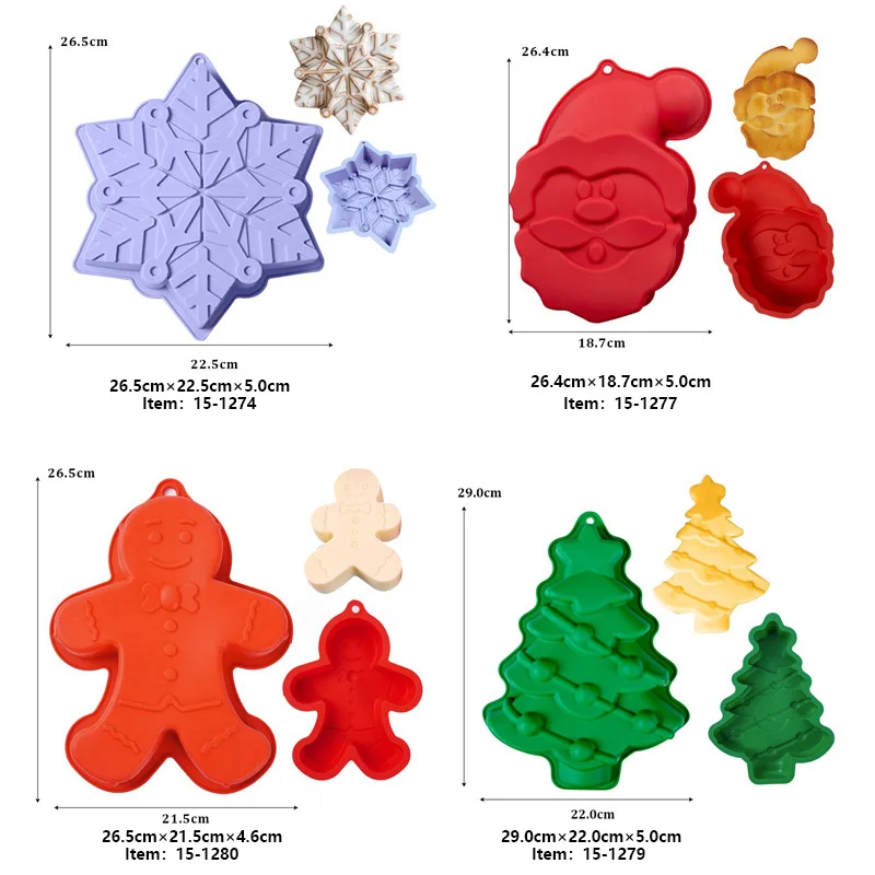 Christmas Tree Santa Gingerbread Man Snowflake 3d Christmas Silicone baking Mold For Cake