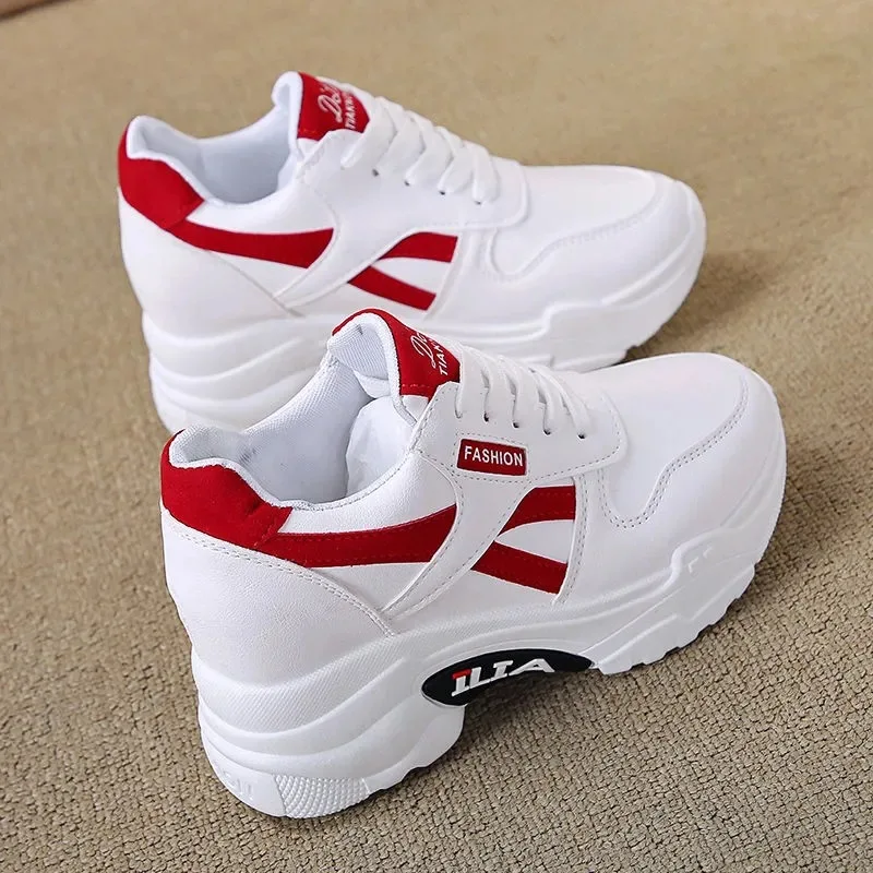 Inner increase small white shoes female spring leather casual sports shoes new muffin thick soled daddy shoes