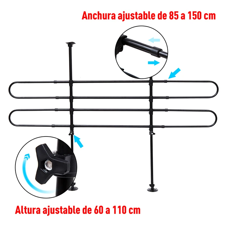 Factory Wholesale Tubular Dog Guard 2 BAR design Pet Barrier- Adjustable Size- Matt Black