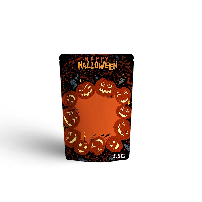 Wholesale Halloween Cartoon Sweet Candy Bags All Saints Halloween Pumpkin Plastic Zip Lock Custom Composite Bag For Food