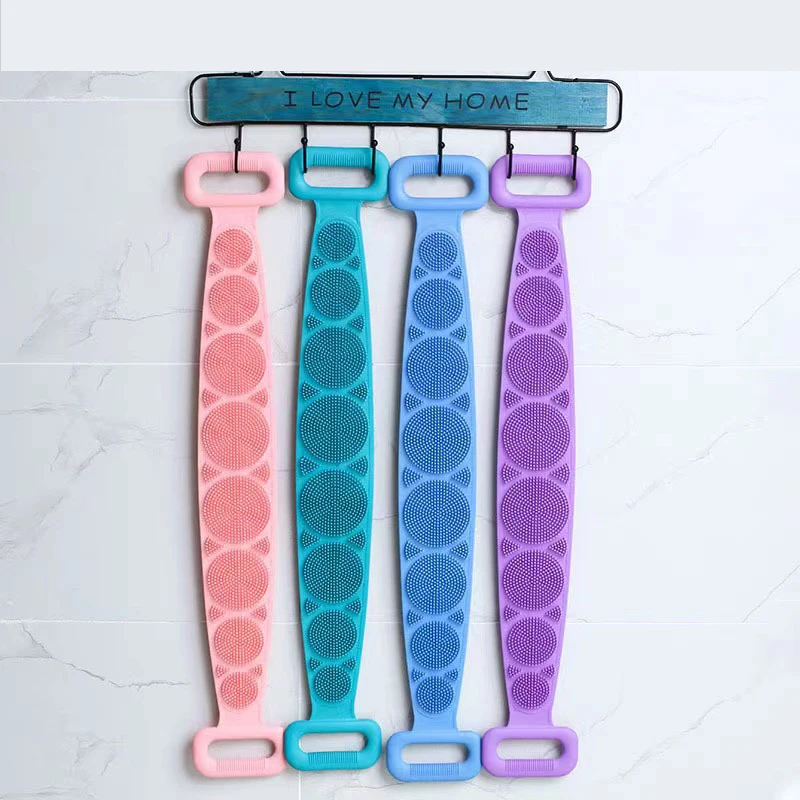 Silicone Body Scrubber Bath Brush Exfoliating Shower Brush Bath Belt Body Scrub Back Massage Brush Cleaning Strap Bathing Tools